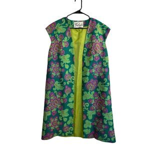 Vintage BULLOCKS Kimono Style Floral Green Purple Sleeveless